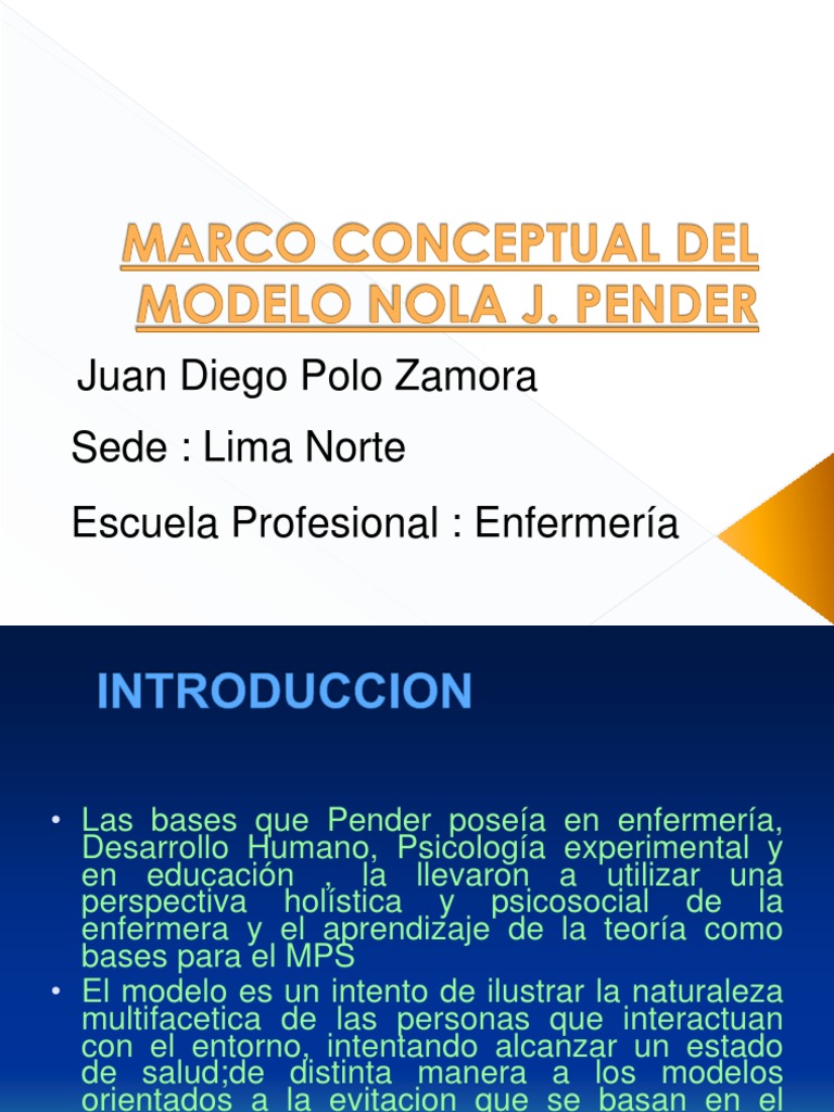 Nola J Pender Enfermería Comportamiento
