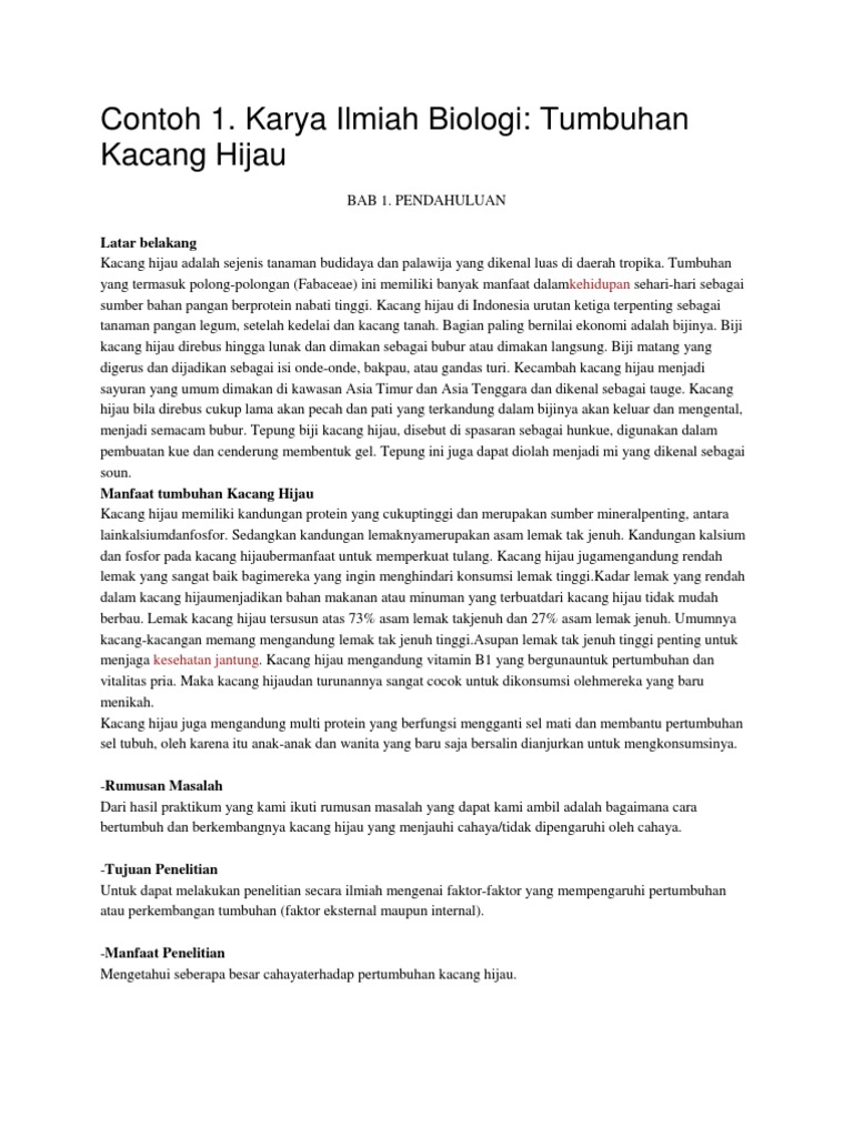 Contoh Karya Ilmiah Tentang Pertumbuhan Kacang Hijau