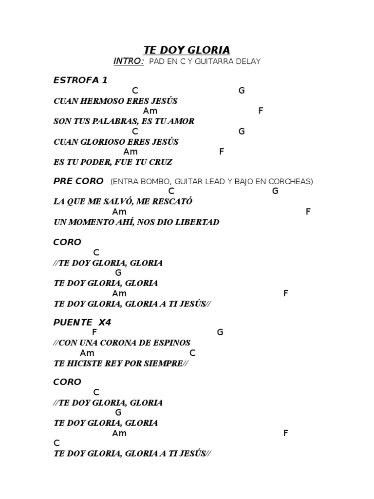 TE DOY GLORIA Letra y Acordes | PDF | Entretenimiento (general) | Ocio