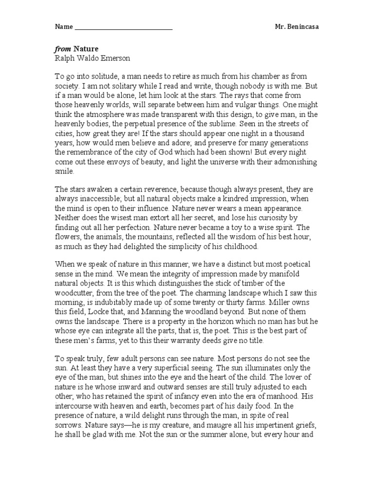 Nature Emerson Excerpt Ralph Waldo Emerson