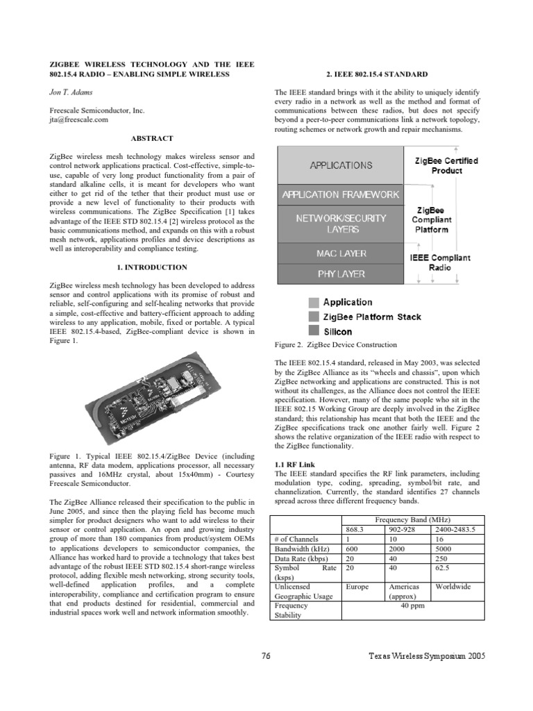 Jon T. Adams: Zigbee Wireless Technology and The Ieee 802.15.4 Radio ...