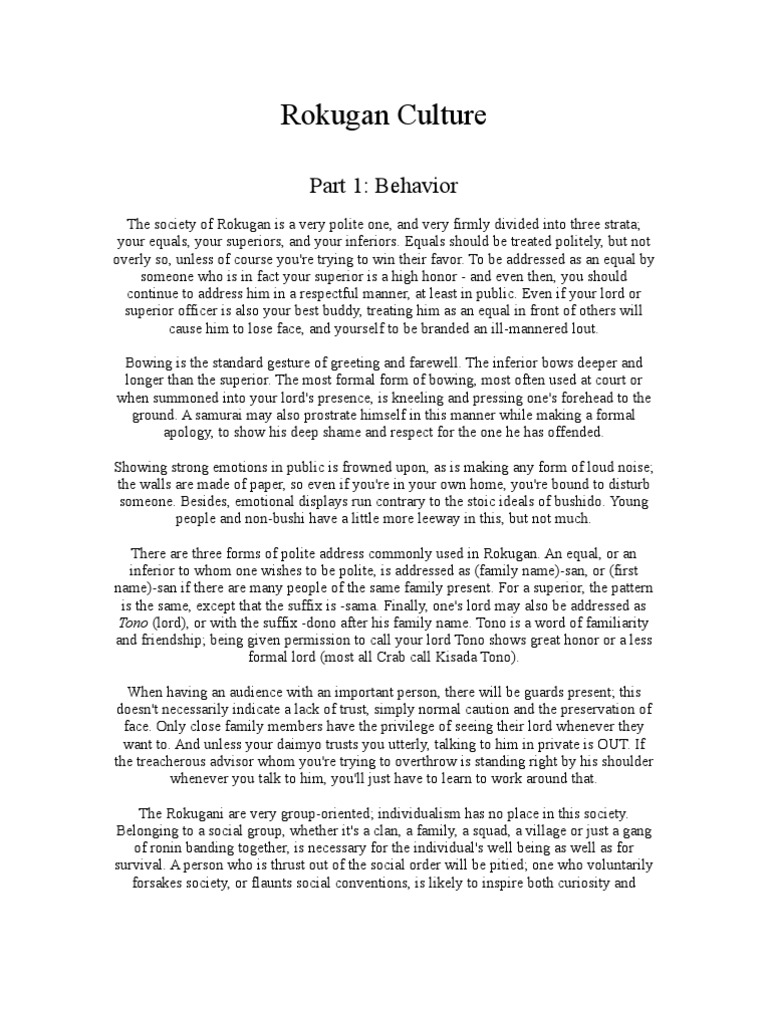 Rokugan Culture: Behavior and Clothing | PDF | Clothing