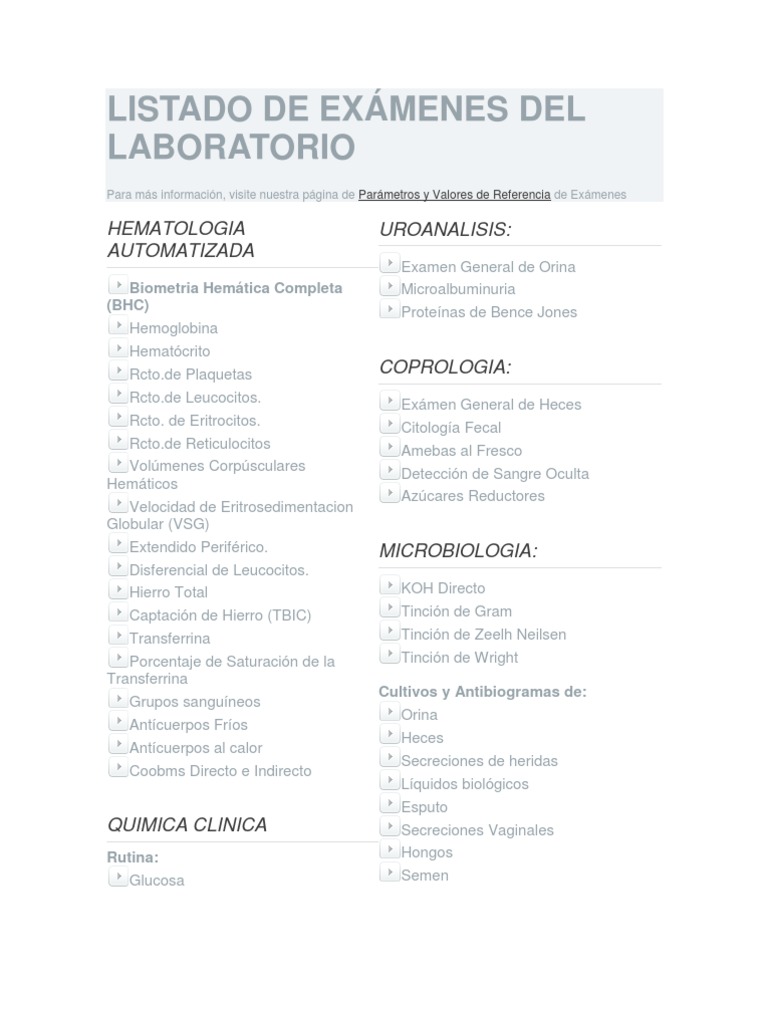 Lista de Exmenes de Laboratorio Metropolitano Leon | PDF | Sangre | Cáncer