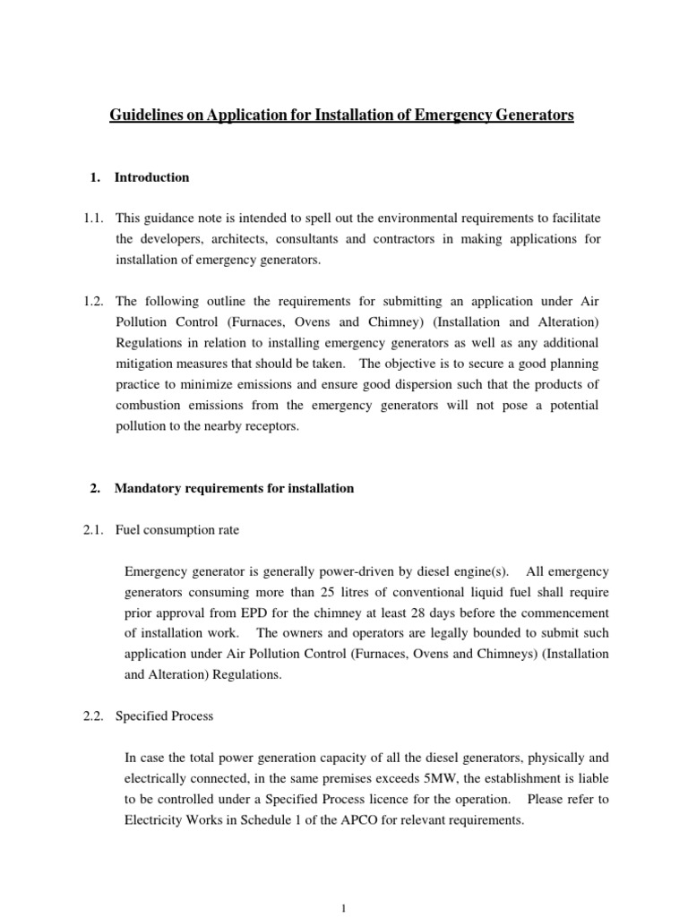 Emergency Generator Installation Guidelines | PDF | Chimney | Air Pollution