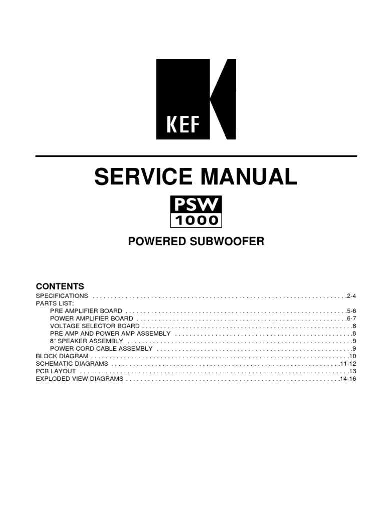 KEF PSW1000 Service Manual | PDF | Loudspeaker | Sound Production