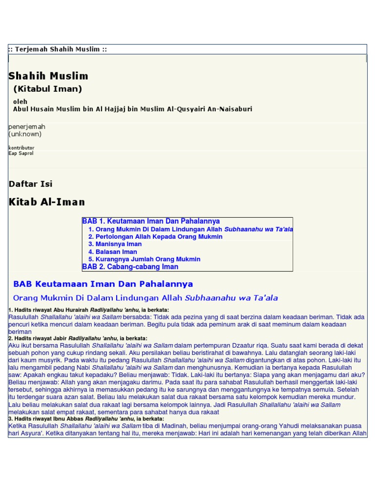 Terjemah Shahih Muslim Kitabul Iman