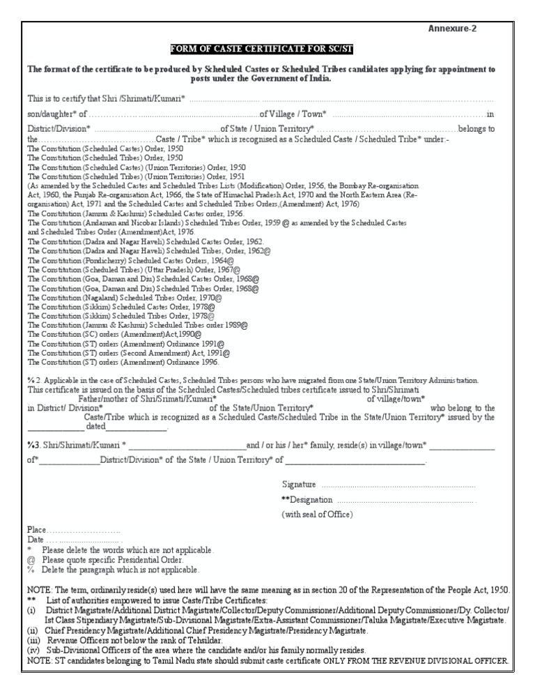 Cast Certfct Format | PDF | Government Of India | Government