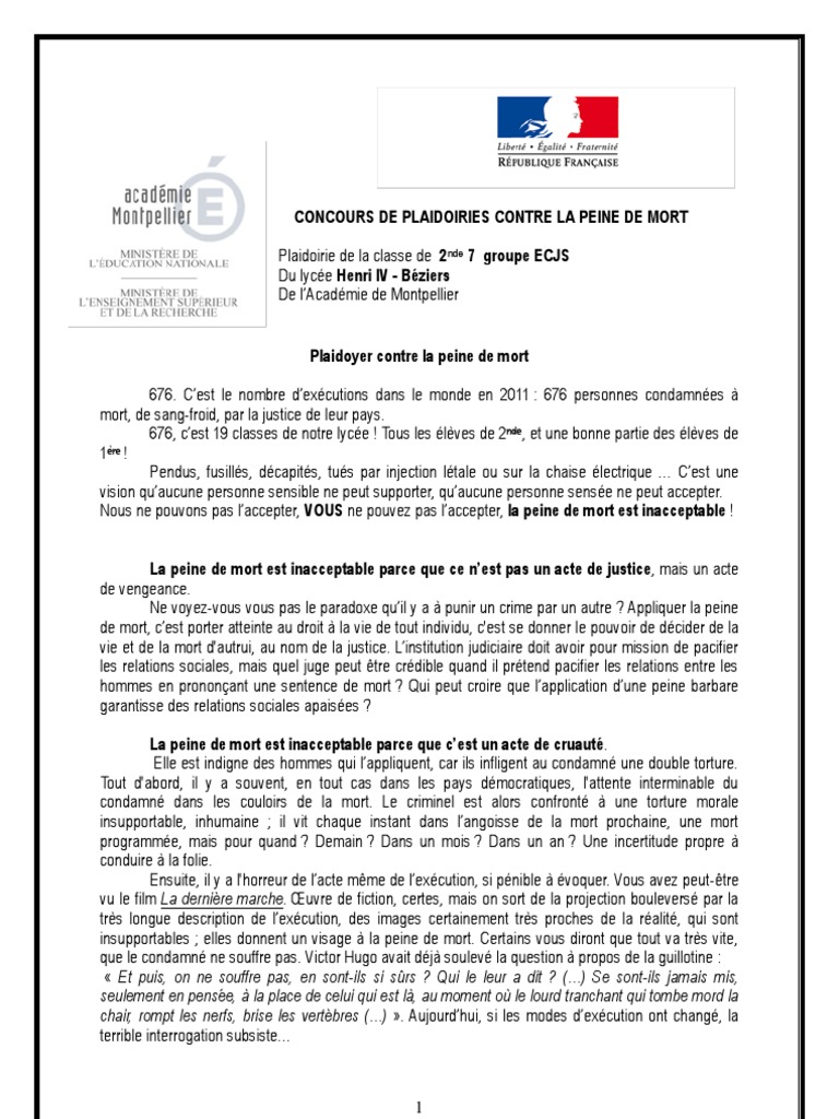 Plaidoirie contre la peine de mort | PDF | Peine capitale | Gouvernement