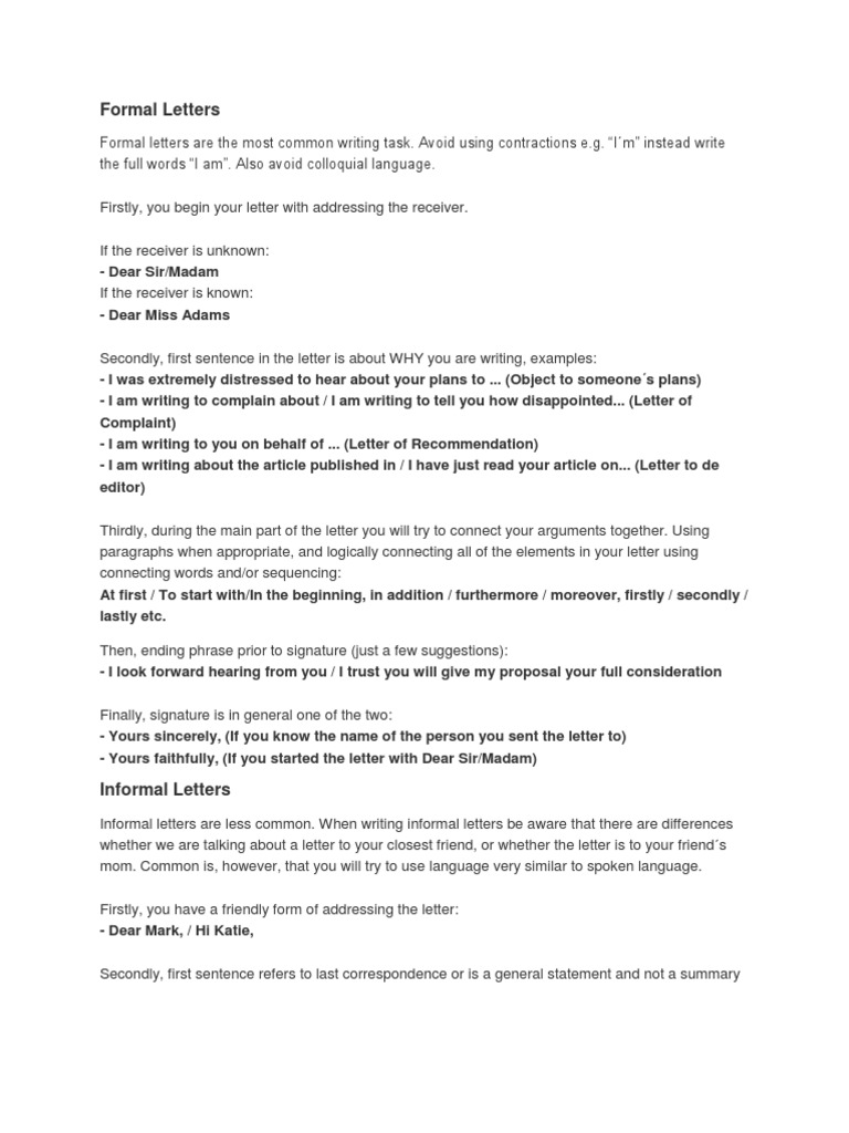 Formal Informal Letters Pdf Sentence Linguistics Linguistics