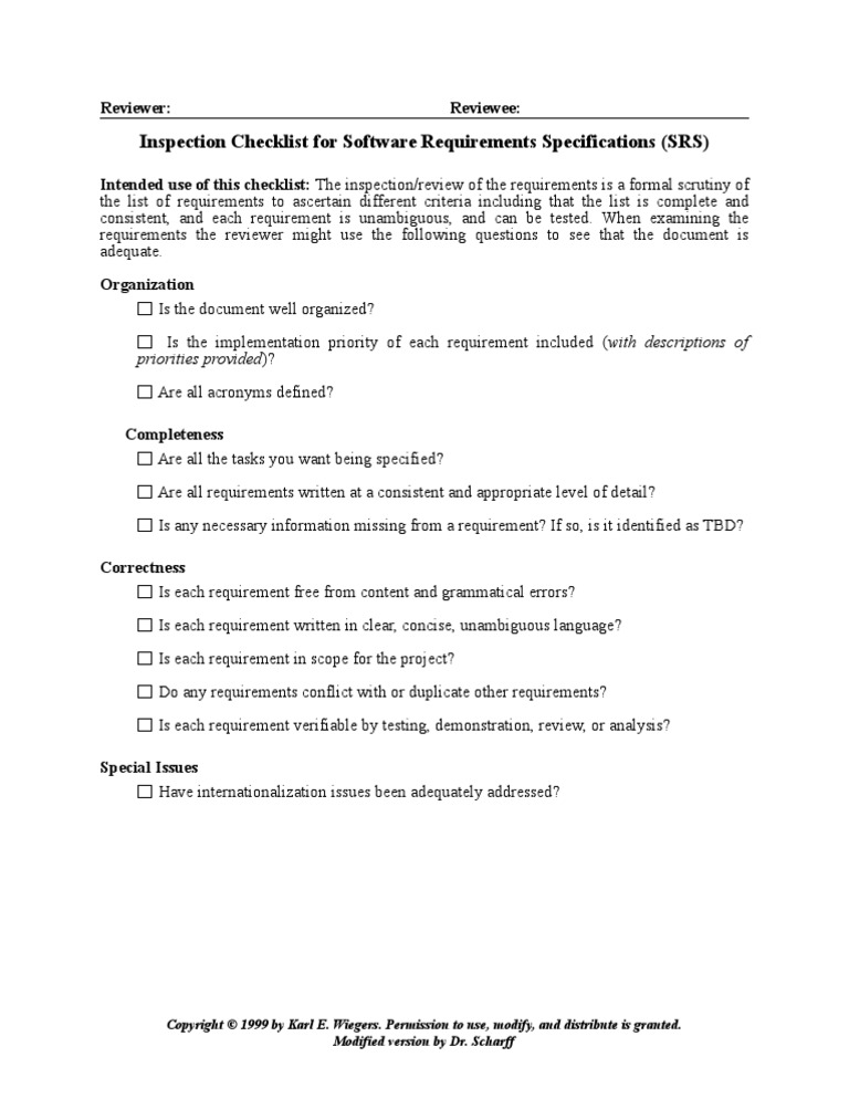 SRS Document Checklist
