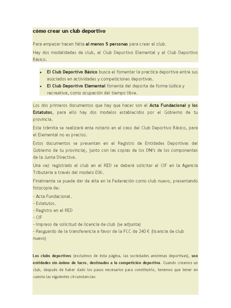 Cómo Crear Un Club Deportivo | PDF | Junta Directiva | Gobierno