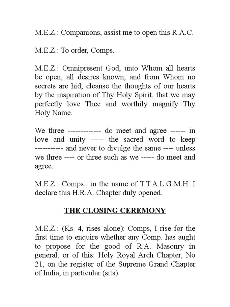 Royal Arch Chapter Opening Ritual | PDF | Poetry