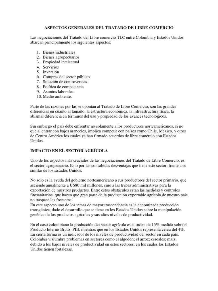 Aspectos Generales Del Tratado de Libre Comercio