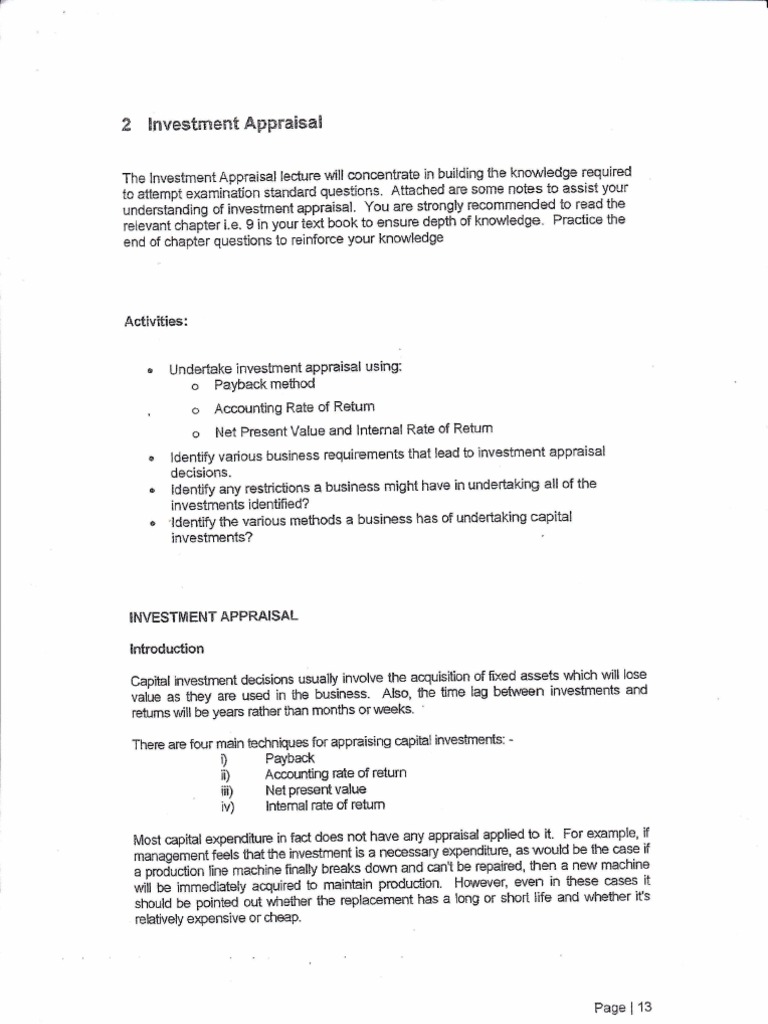Investment Appraisal PDF Net Present Value Internal Rate Of Return