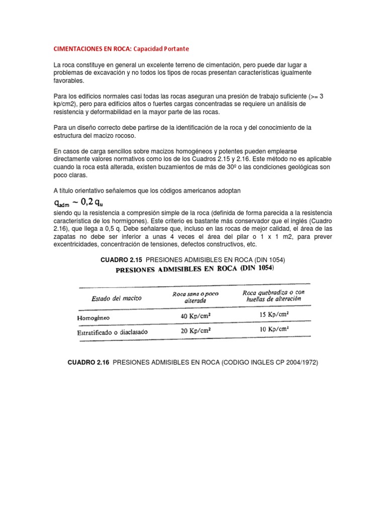 Cimentaciones en roca: Análisis y Diseño | PDF | Fundación (Ingeniería ...