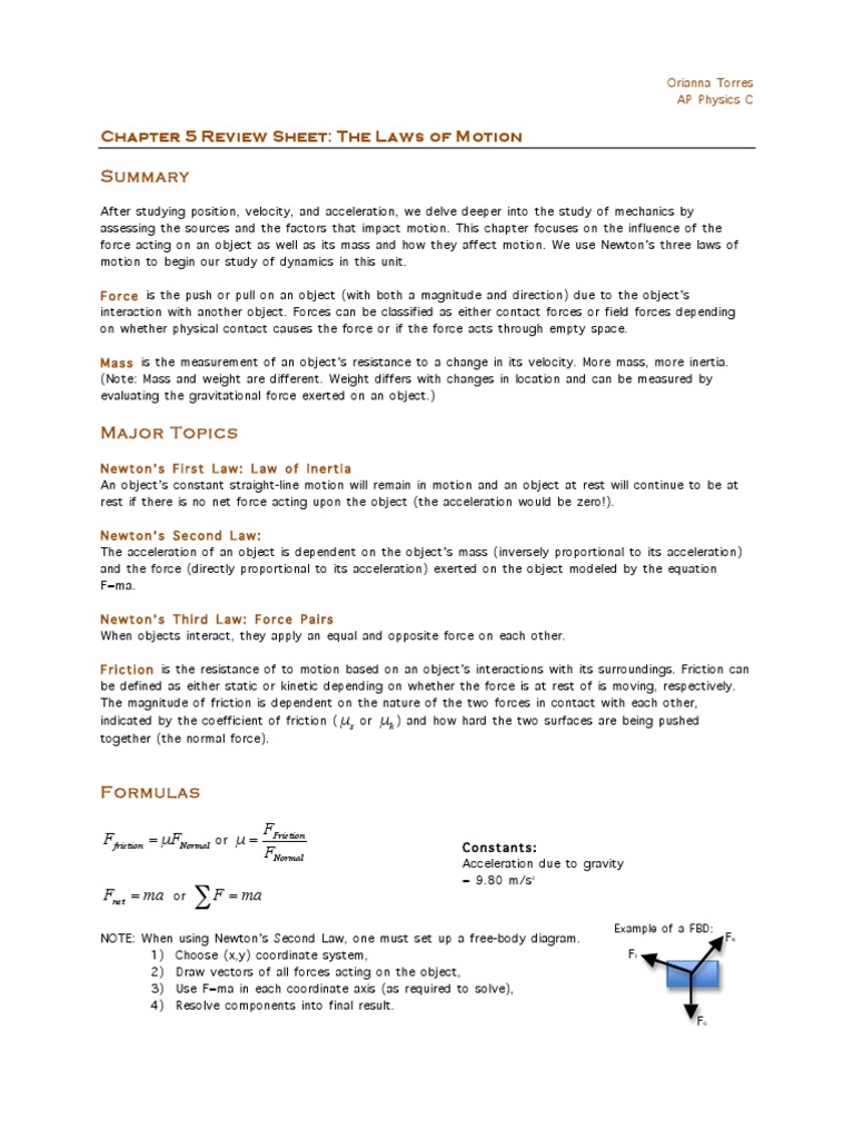 AP Physics C: Laws of Motion Review | PDF | Newton's Laws Of Motion | Force