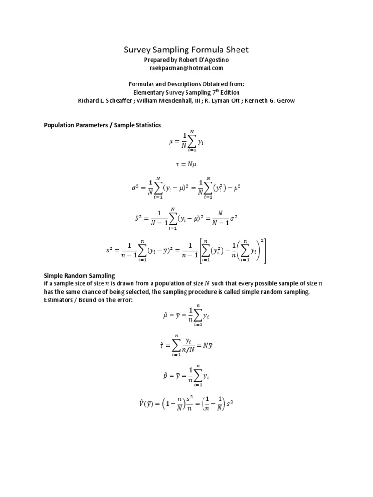 Survey Sampling Formulas and Methods | PDF | Sample Size Determination ...