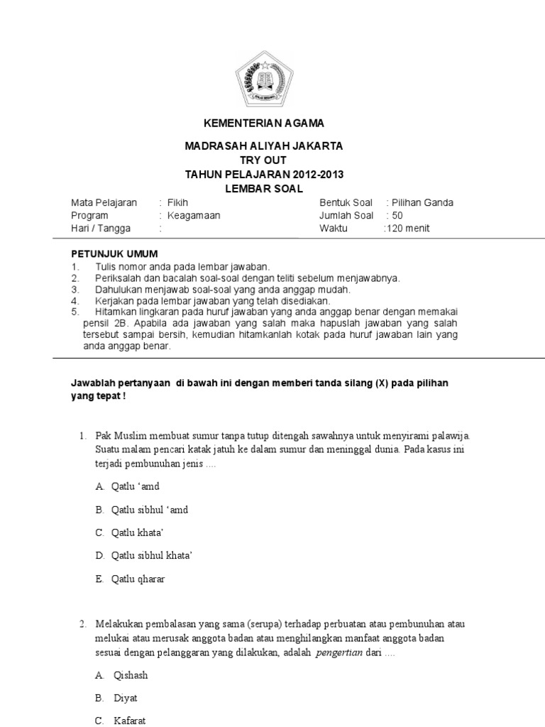 Soal Fiqih Try Out Bersama Th 2013