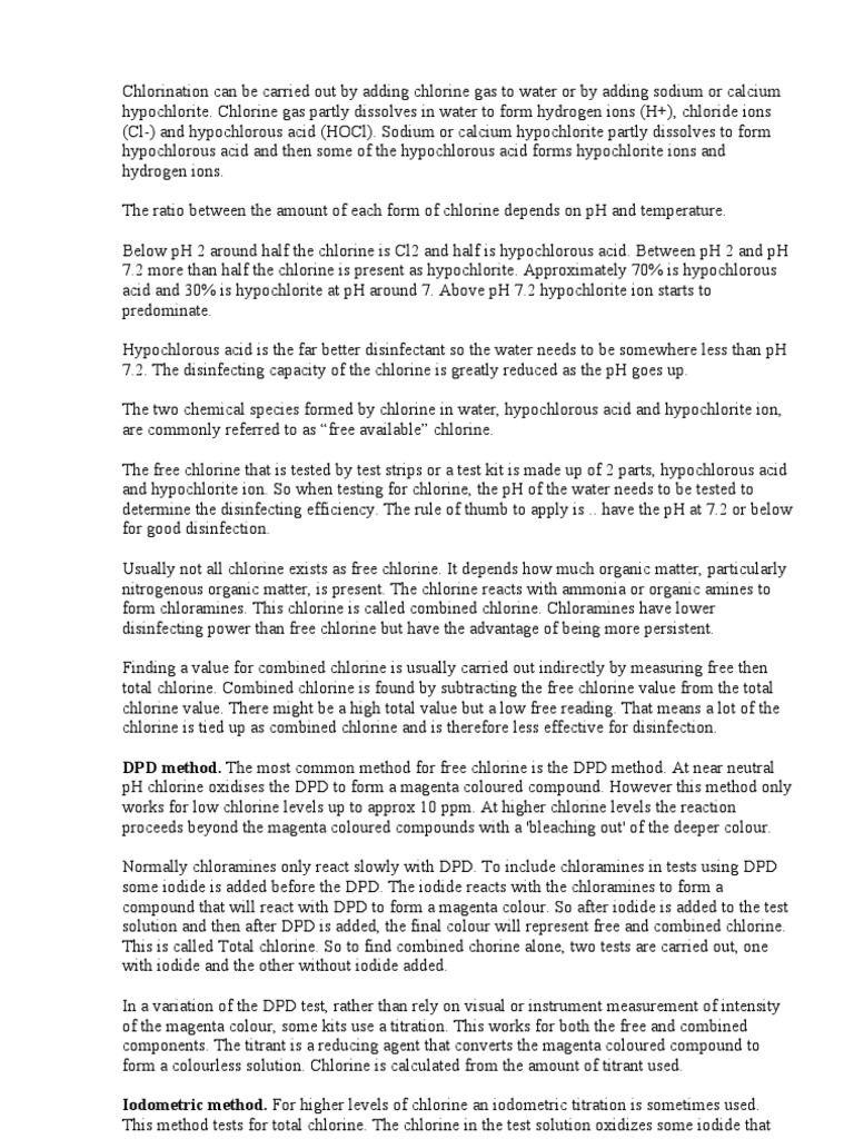 Chlorination Can Be Carried Out by Adding Chlorine Gas To Water or by