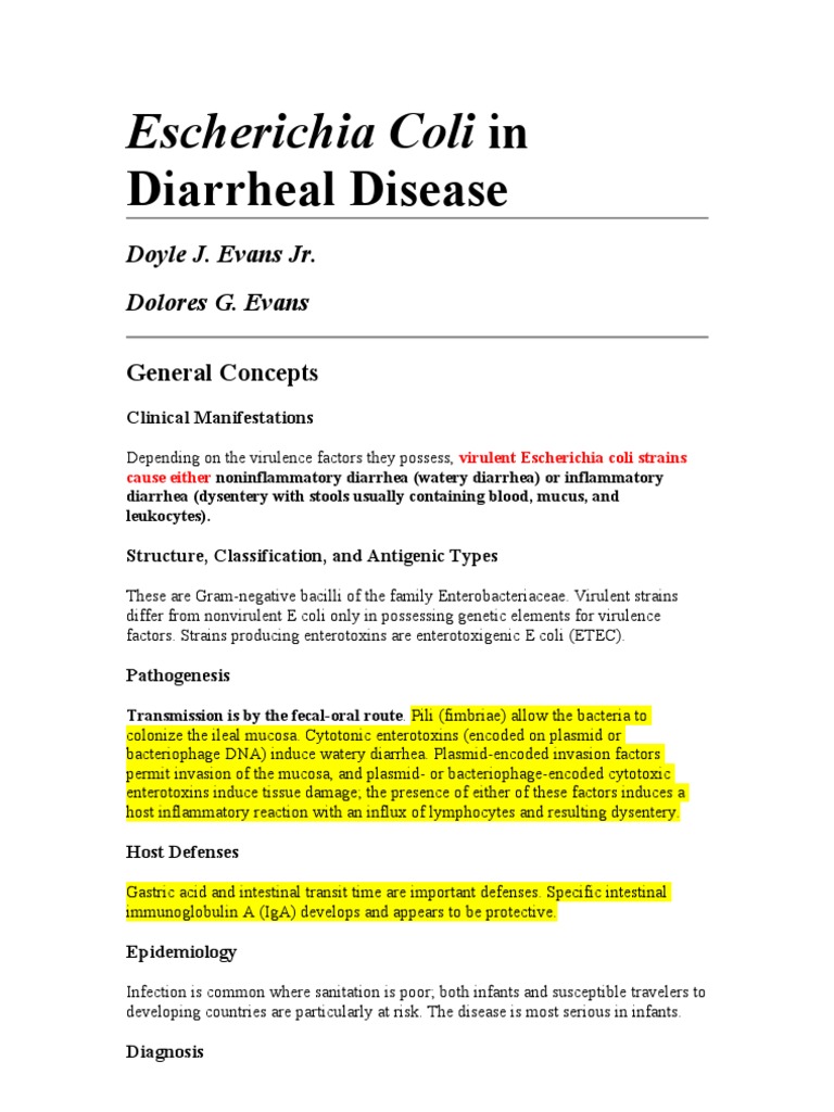 E.coli in Diarrheal Disease Escherichia Coli Diarrhea