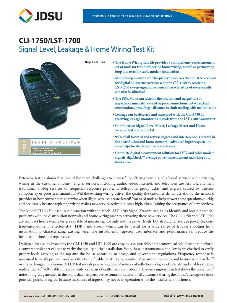 Signal Level, Leakage & Home Wiring Test Kit: CLI-1750/LST-1700 | PDF ...