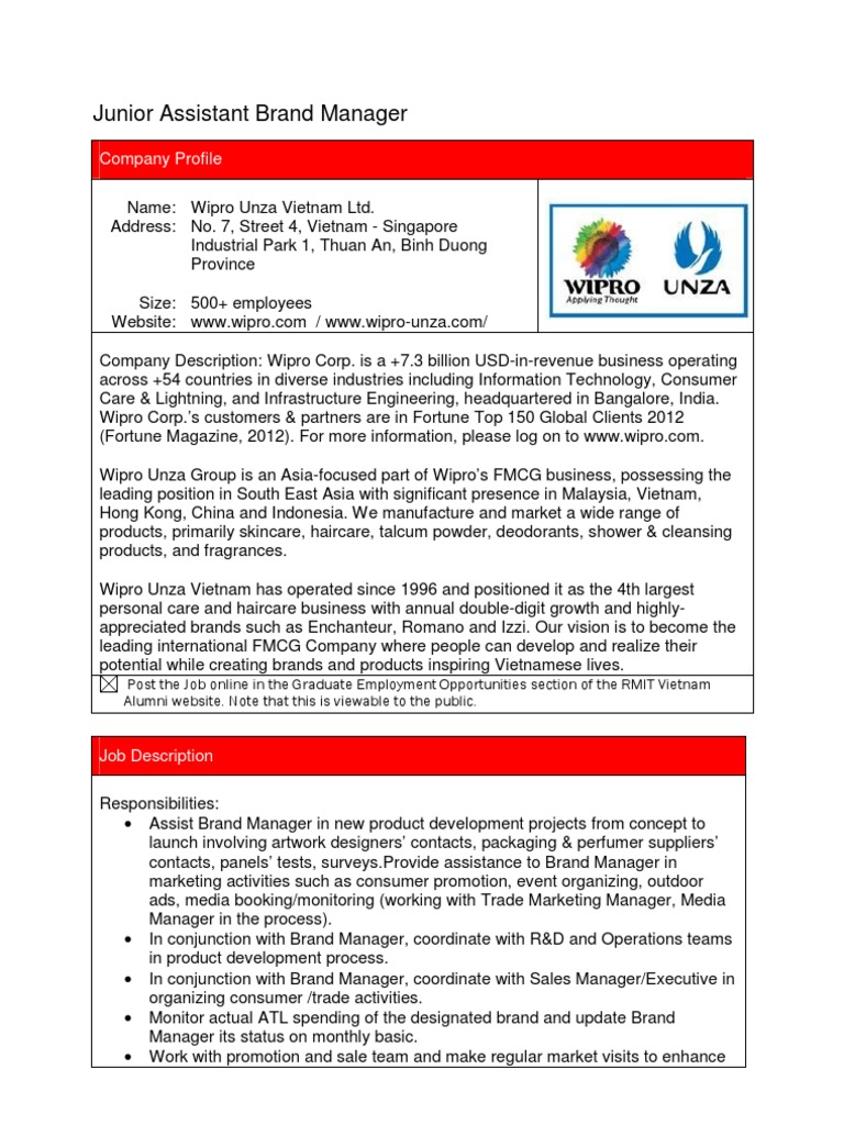 Junior Assistant Brand Manager Role | PDF | Vietnam | Brand Management