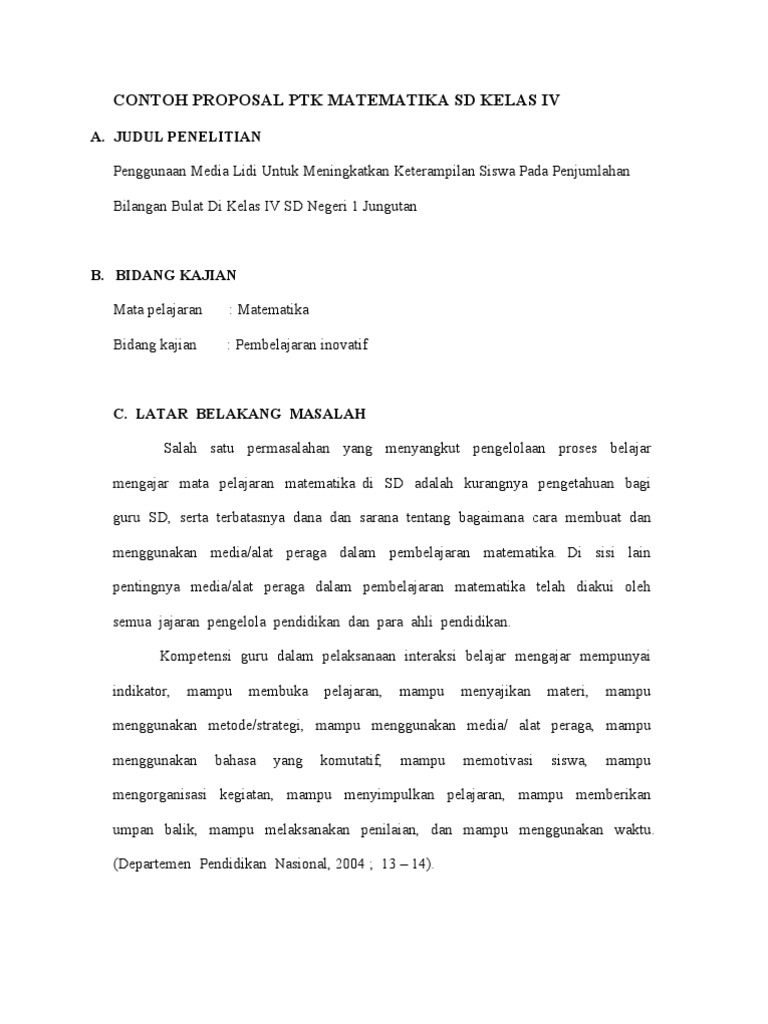 Contoh Proposal Ptk Matematika Sd Kelas Iv Pdf