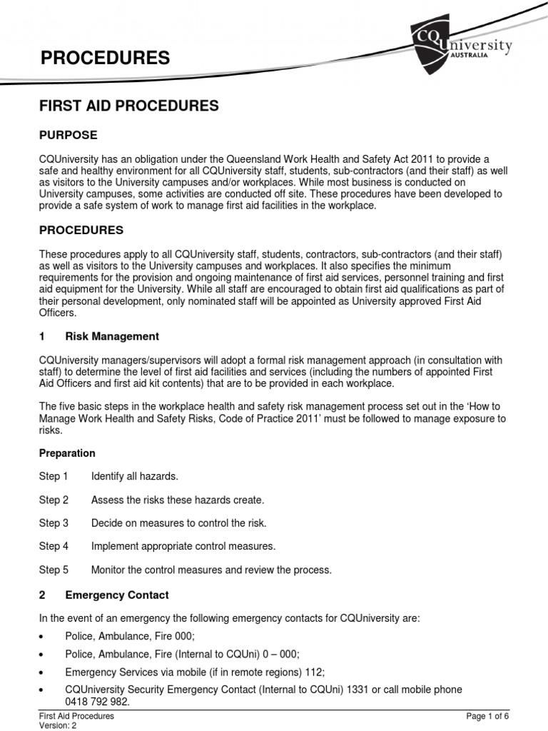 First Aid Procedures | PDF | First Aid | Occupational Safety And Health