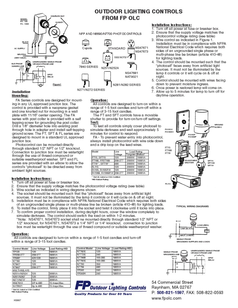 Installation and Operation Instructions for FP Outdoor Lighting