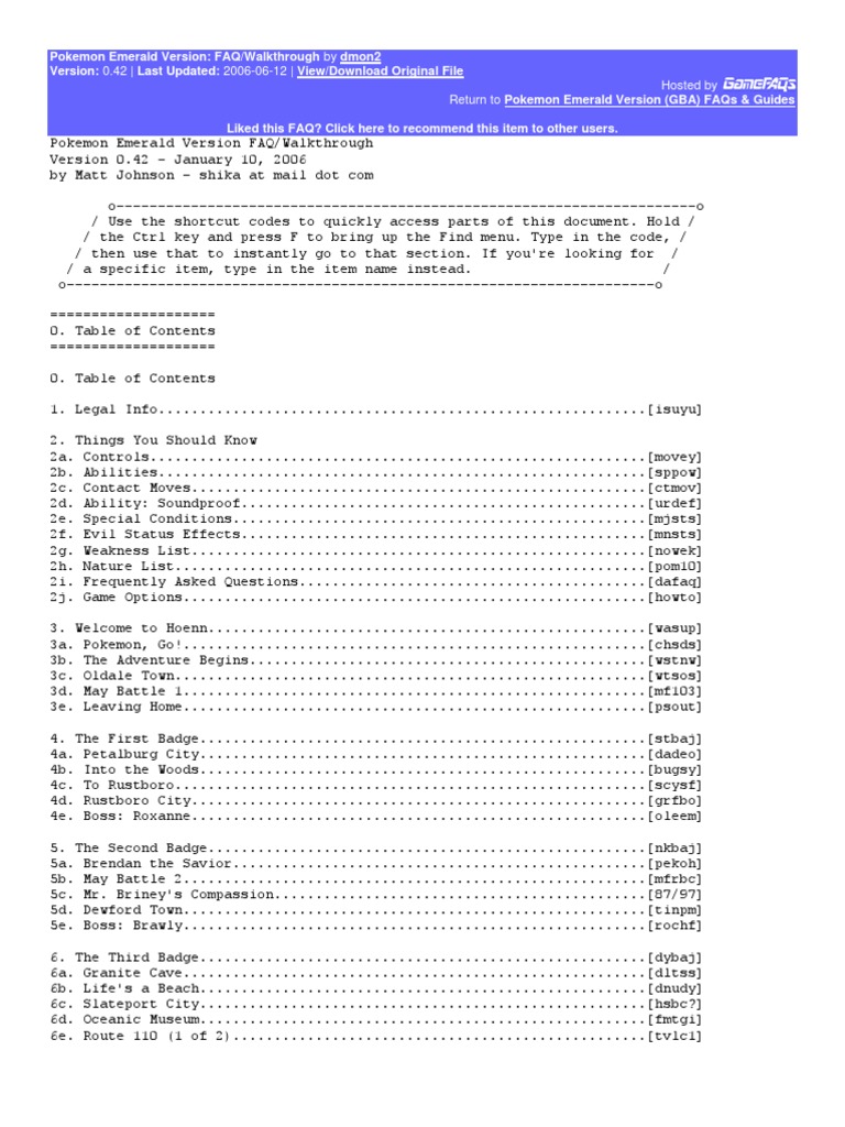 Pokemon Emerald Version Walkthrough PDF Strategy Guide Video Games