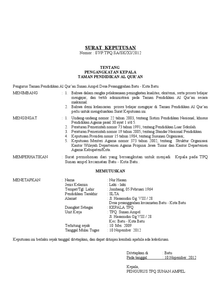 Contoh Format SK | PDF | Karier & Perkembangan