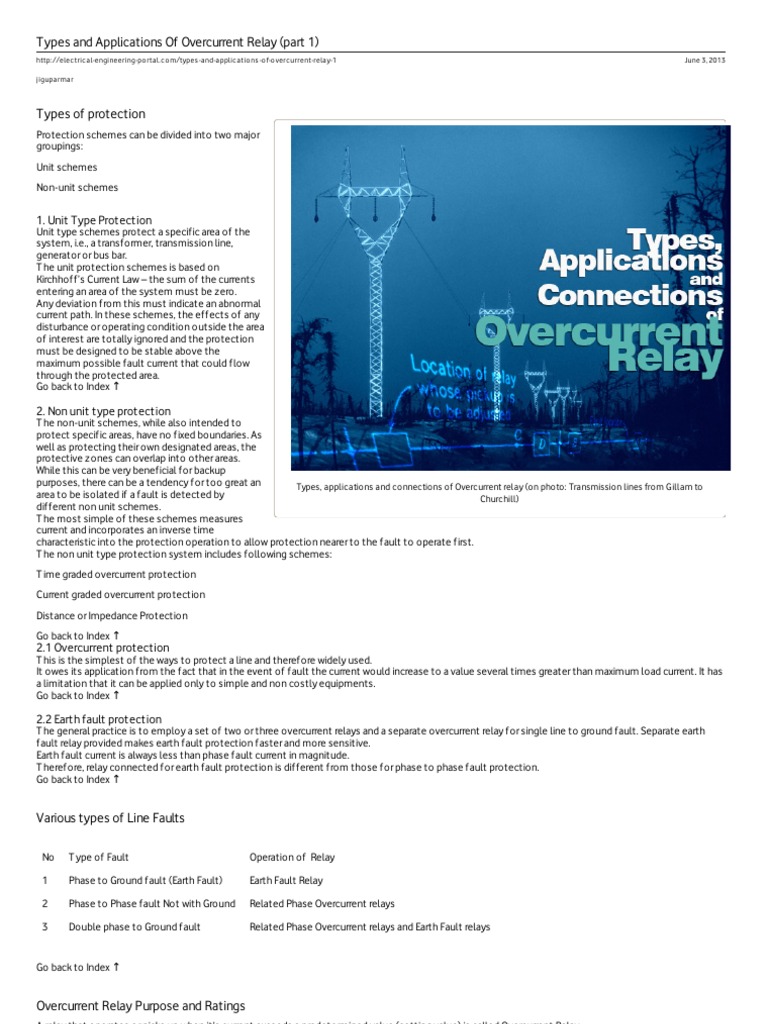 Types and Applications of Overcurrent Relay Part 1 | PDF | Relay ...
