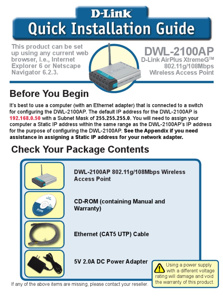 WAP D-Link DWL-2100AP Installation Guide | PDF | Wireless Network ...