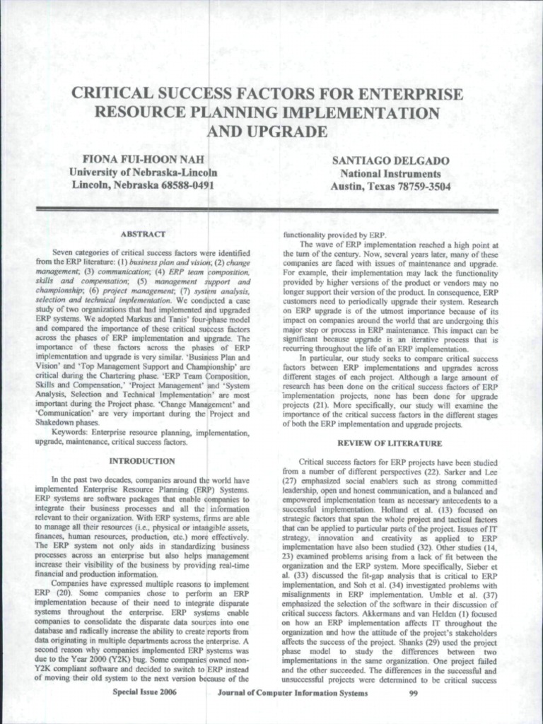 ERP Implementation Success Factors | PDF | Enterprise Resource Planning ...