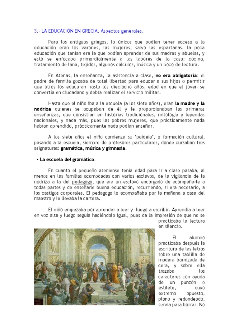 La Educacion en Grecia. Aspectos Generales | PDF | Antigua Grecia | Esparta