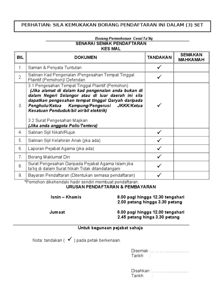 Borang Permohonan Cerai Takliq Pdf