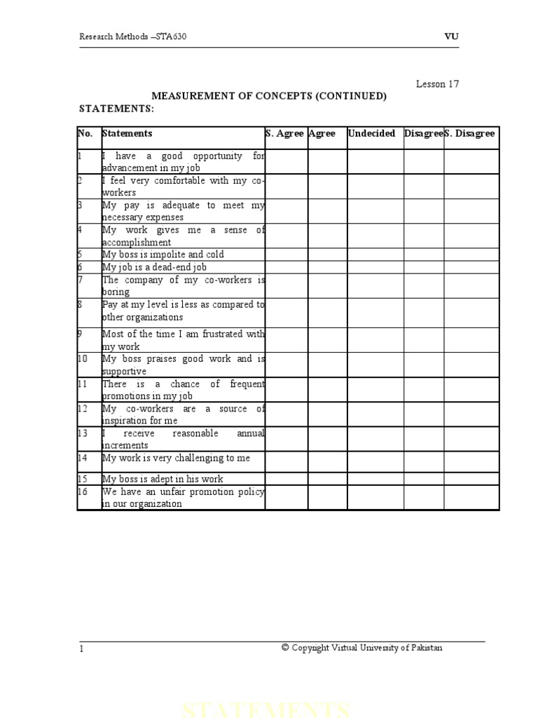 Research Methods - STA630 Lesson No. 17 | PDF | Level Of Measurement ...