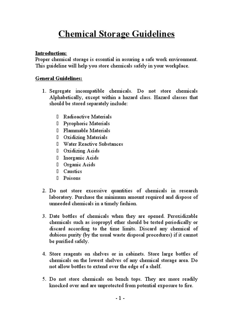 Chemical Storage Guidelines PDF Dangerous Goods Sodium