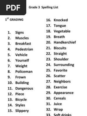 Grade 3 Spelling List
