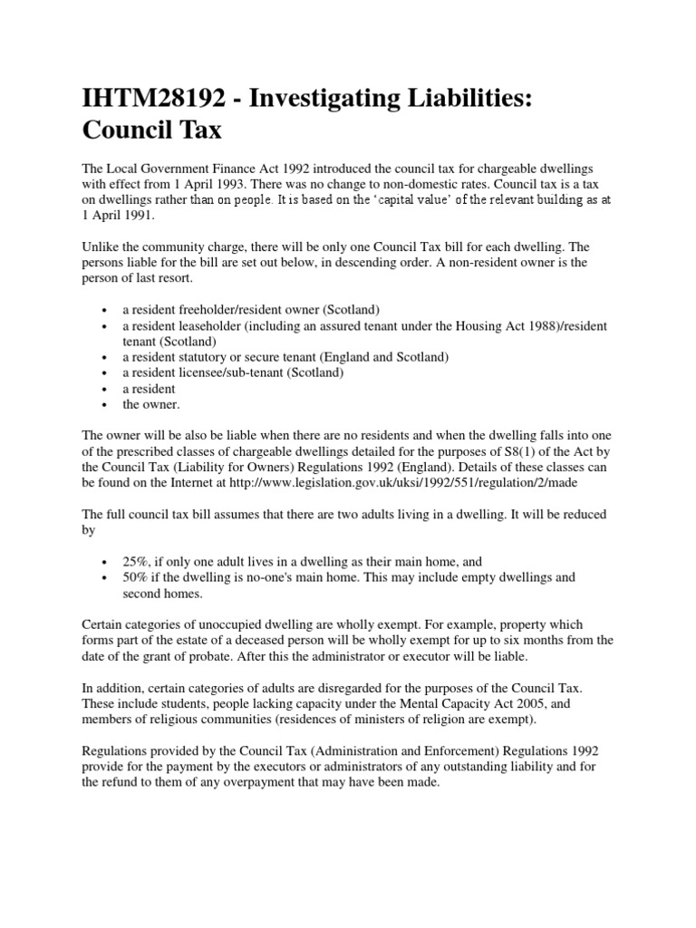 Council Tax Liabilities Explained | PDF