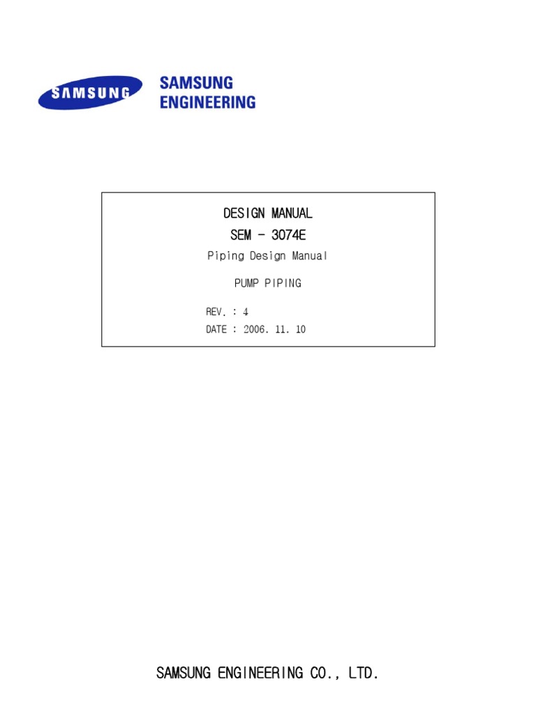 SAMSUNG SEM 3074E Piping Design Manual Pump Piping Pump SAMSUNG SEM 3074E Piping Design Manual Pump Piping Pump
