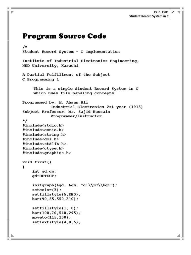Program Source Code: Student Record System in C | PDF | Computer ...