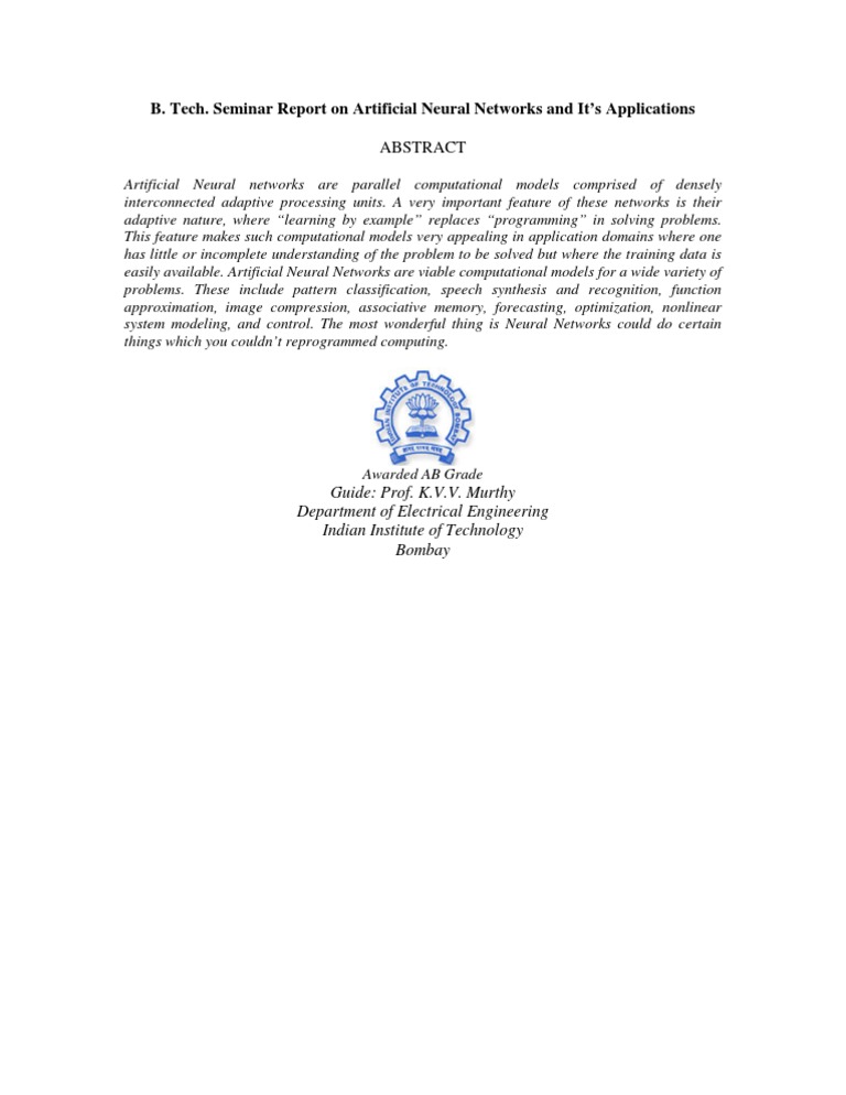 Seminar Report on Neural Networks Applications | PDF