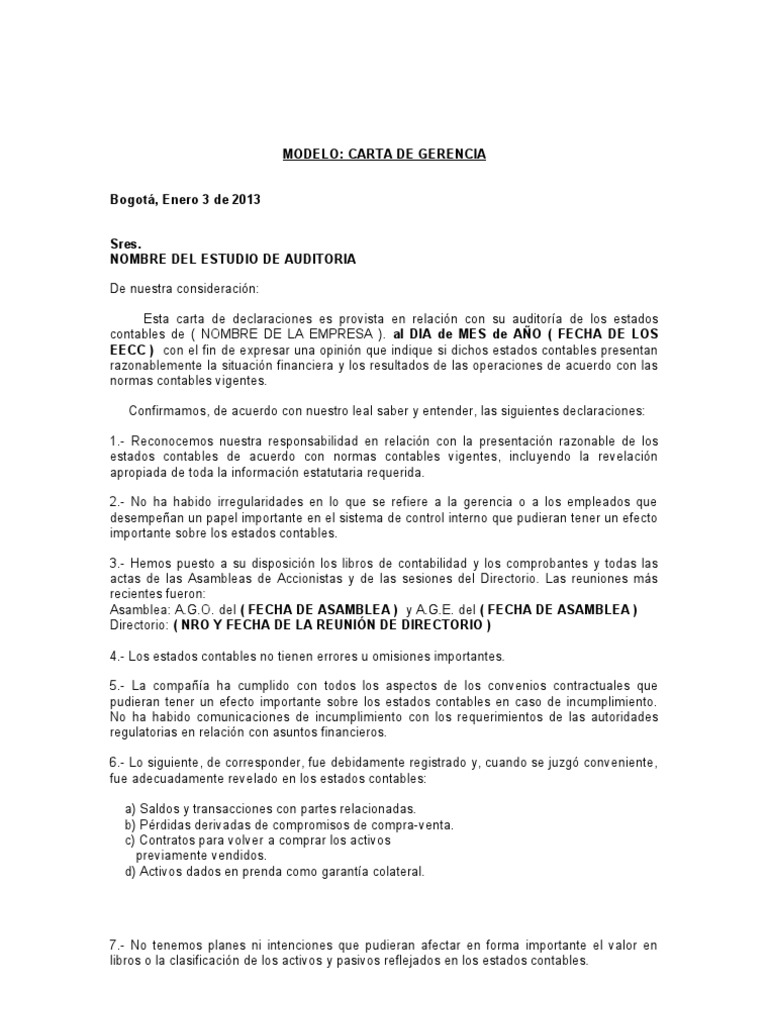 22 - Modelo Carta de Gerencia  Contador  Contabilidad 