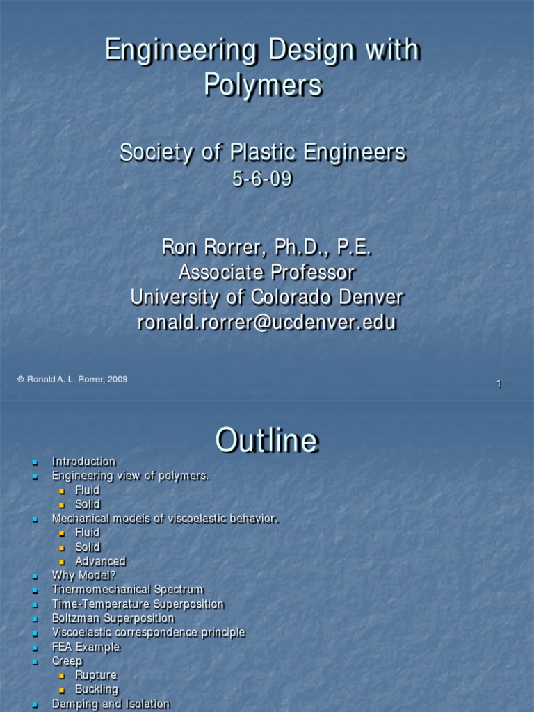 Engineering Deisgn With Polymers | PDF | Viscoelasticity | Manmade ...