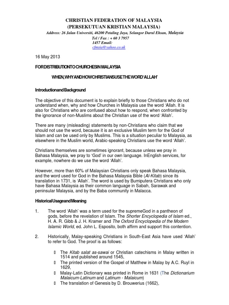 Allah Fact Sheet English Pdf Allah Malaysia