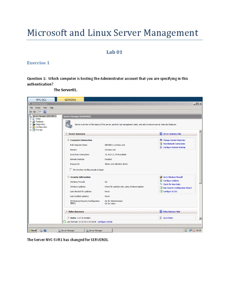 Microsoft Server Management Lab Exercises | PDF