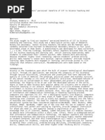 Download Secondary School Teachers perceived  benefits of ICT to Science Teaching And Learning by Dr Bimbola Dupe Oludipe SN14572475 doc pdf