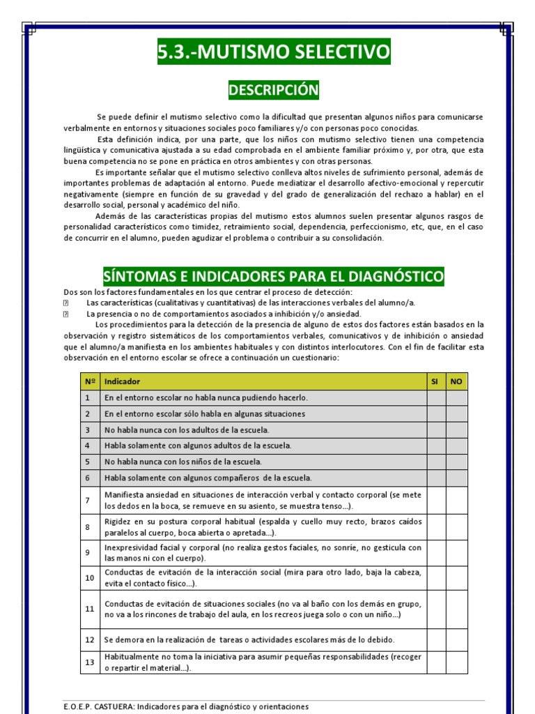 Mutismo Selectivo en Adultos: Diagnóstico | PDF | Adultos | Ansiedad