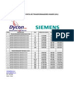 Lista de Precios Marzo de 2011 Venta de Transformadores Siemens